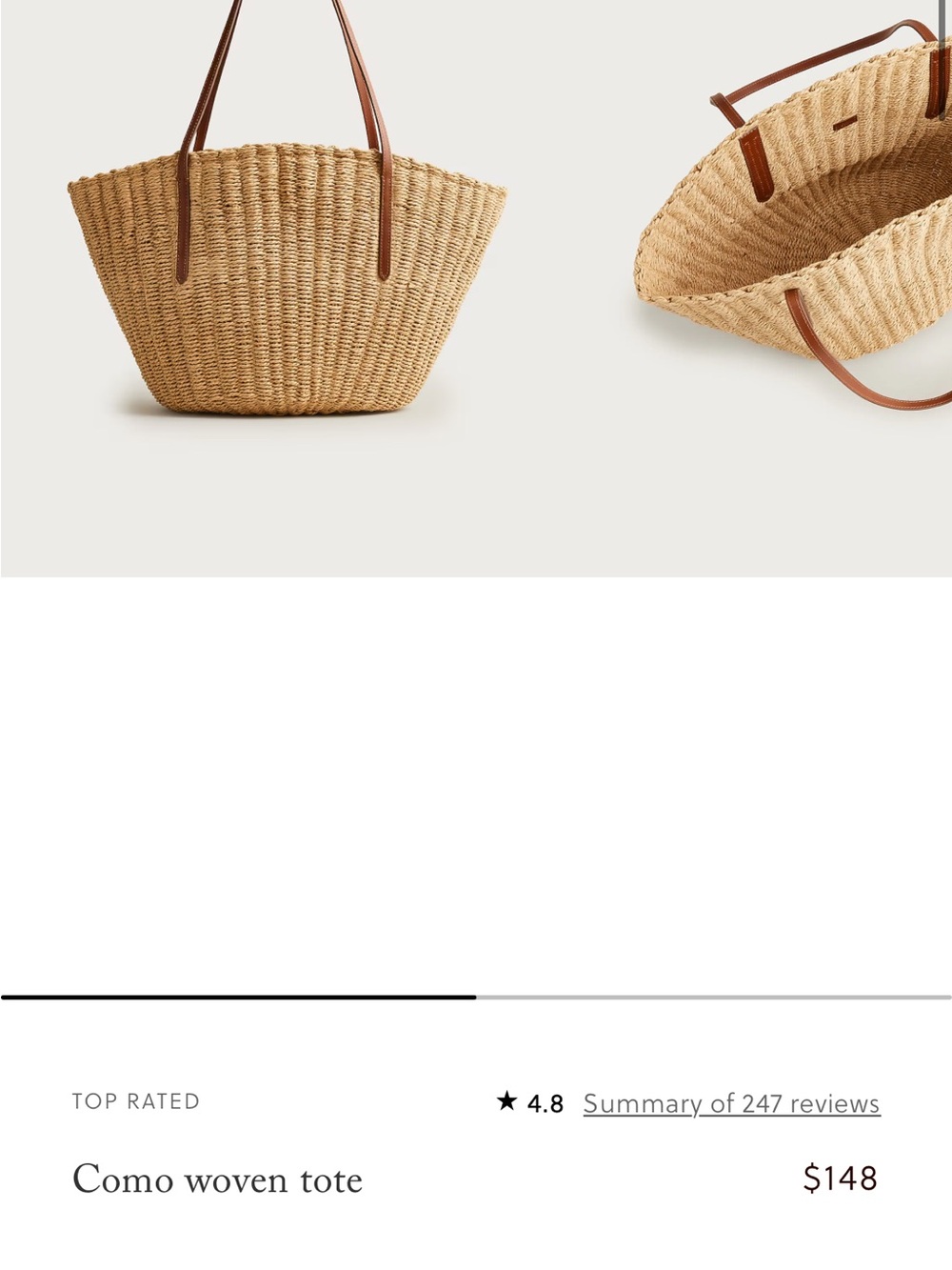 J crew Woven Tote Bag in Natural with Brown Handles